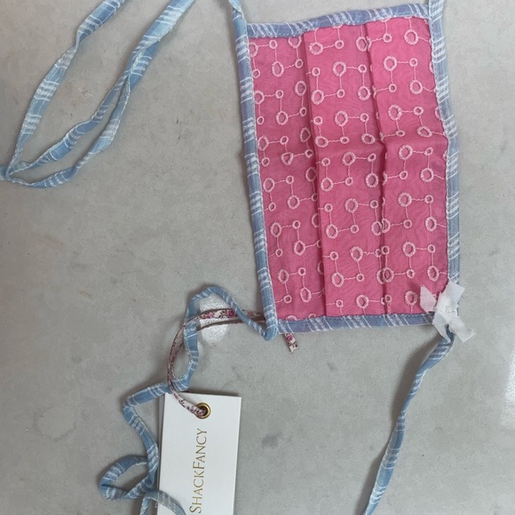 LOVESHACKFANCY💗EMBROIDERED PREPPY PINK/BLUE/WHITE BOW PROTECTIVE FACE MASK TIE - Picture 8 of 11